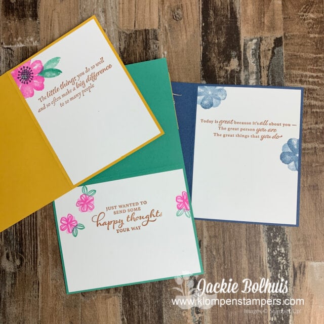 The retiring Happy Thoughts stamp set is full of great greetings to use with any images you have. It's a must have.