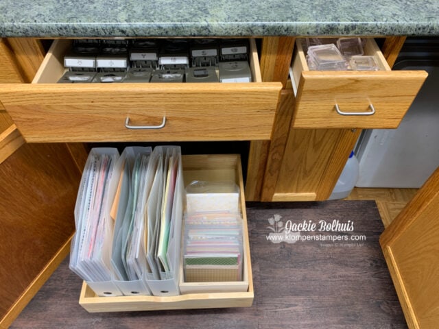 My new craft room has plenty of space for paper storage, punches and clear stamp blocks