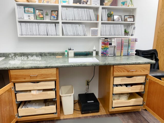 My new craft room is full of drawers for all the little parts and pieces we need in paper crafting.