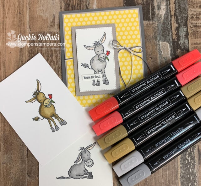 Try using different colors of Stampin Blends on these darling donkeys and see how different your images can look.