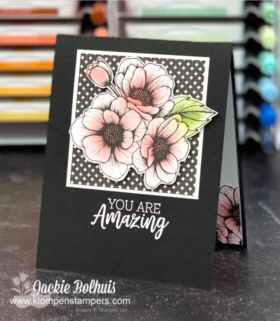 I used my best blending brushes to add soft pinks to these flower centers before adhering them to the front of my card.