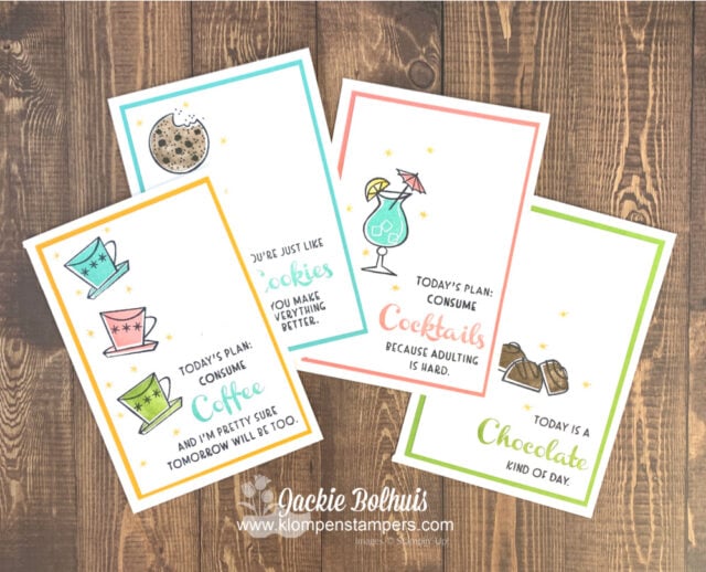 4 fun homemade cards you can make with a simple 'SIP' method of card making.
