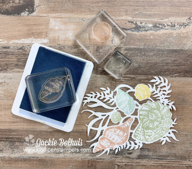 Step 2 of the best Stampin' Up! cards use stamps on top of the die cuts