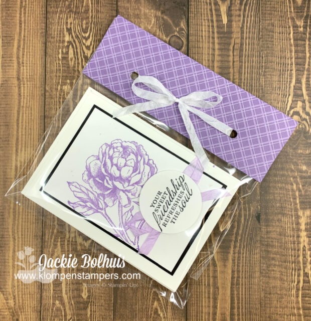 I used coordinating paper and a clear bag to package these handmade cards as a gift set for teachers.