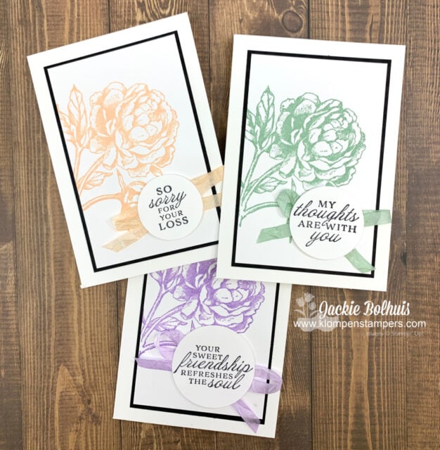These classic handmade cards are made with the Stampin' Up! Prized Peony stamp set.