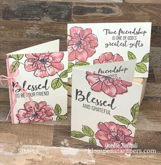 Handmade cards with stamped roses in Rococo Rose.