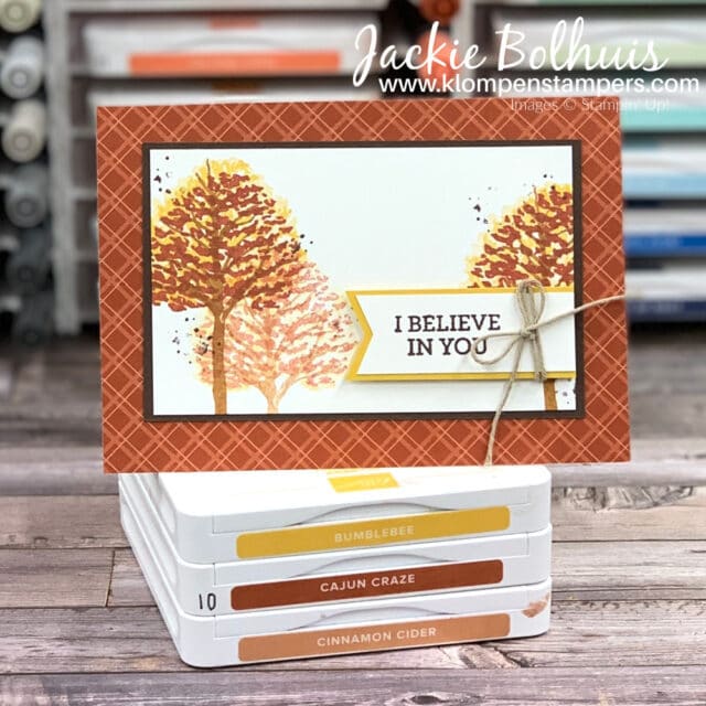 Make a simple card for fall with bumblebee yellow and cajun craze inks.