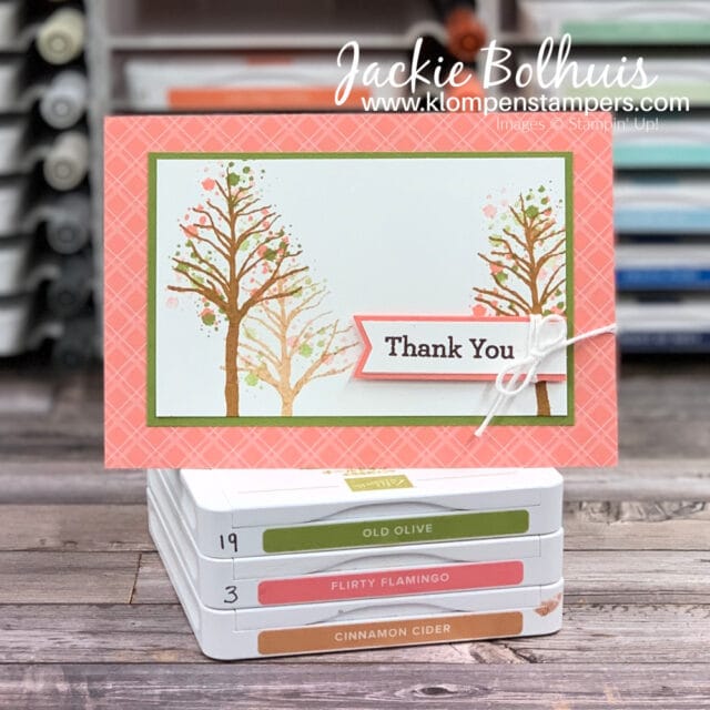 I made this simple card as a thank you with pink and green blossoms on the trees.