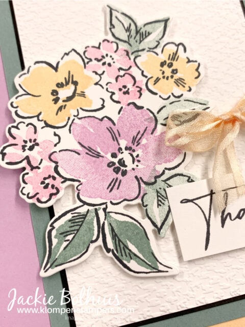 The 2 step stamping technique on these flowers gives the appearance of watercolored flowers.