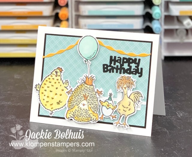 A super fun birthday card idea that features Chickens in every stage of life.