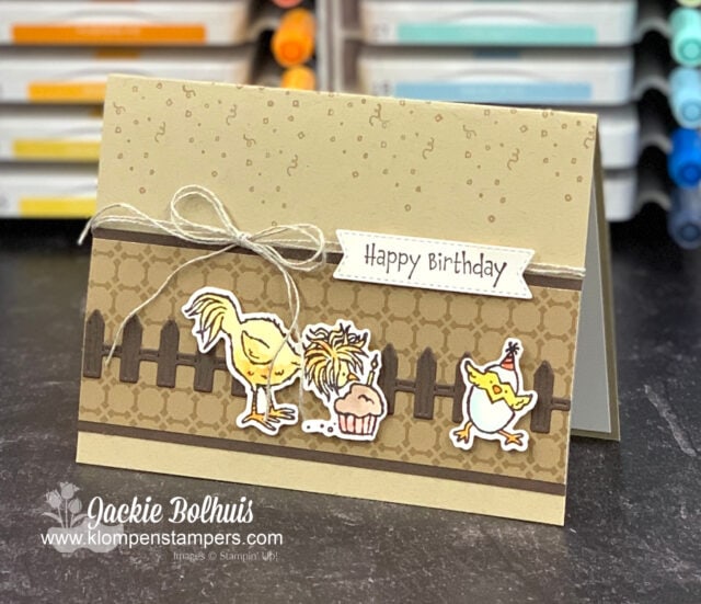 Birthday card with chick blowing out a candle on a cupcake.