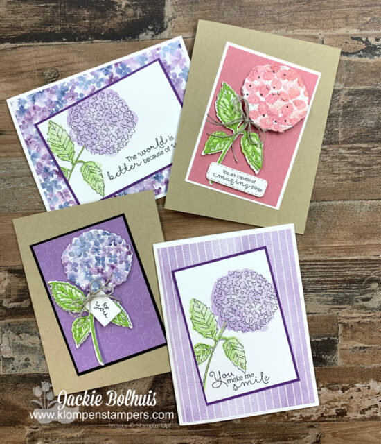 My card ideas featuring the Stampin' Up! Hydrangea Haven bundle.