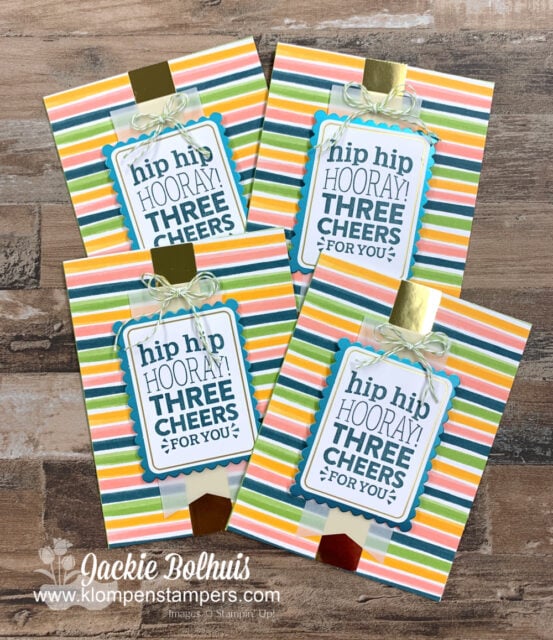 These handmade cards would work as birthday cards or congratulations cards.