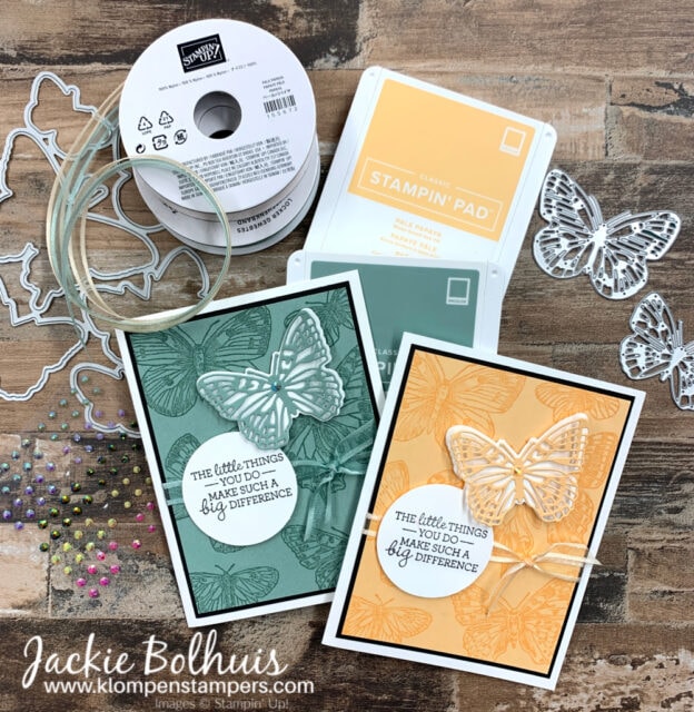 Make your easy cards and then embellish them with coordinating ribbon.
