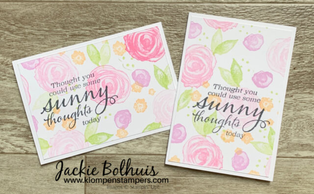 To finish my creative thank you cards I stamped a greeting in black ink right on top of the stamped images.