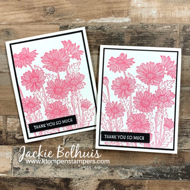 Easy card ideas that turn out beautiful. Daisy's stamped in polished pink ink.