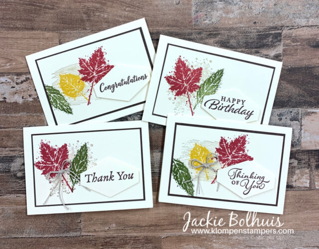 these-easy-fall-cards-have-green-yellow-and-red-leaves-on-white-cardstock-matted-with-green-cardstock