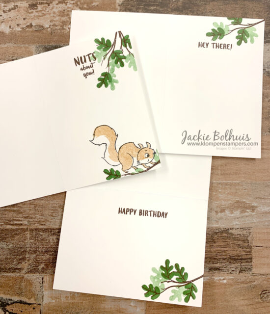 Cute-handmade-cards-are-stamped-with-squirrel-and-leaves-inside-the-cards-and-on-the-envelope