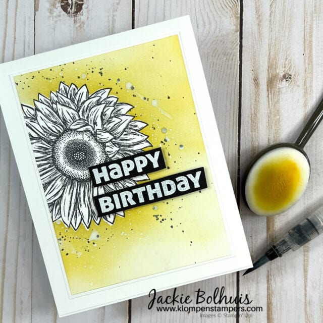 Birthday-card-idea-uses-Celebrate-Sunflowers-combined-with-mask-blend-splatter-technique