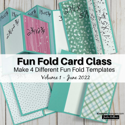 fun fold volume 1 card making templates. Photo shows all four templates laying on a table