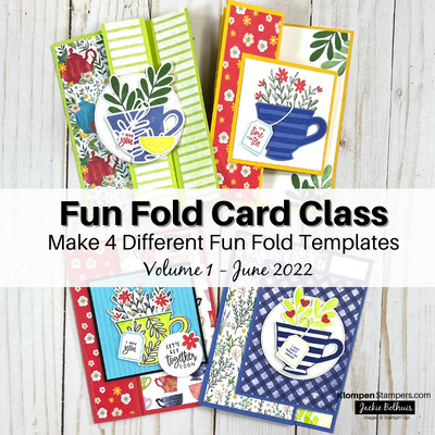 4 fun fold cards created with the stamp set Cup of Tea