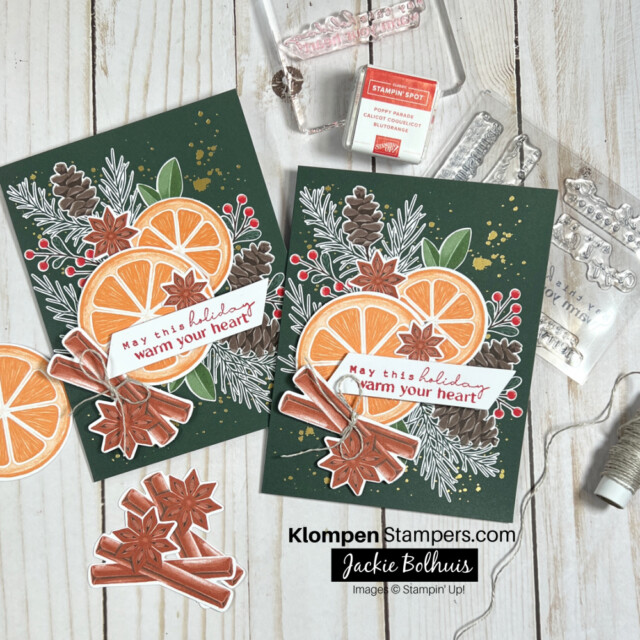 Bright and cozy Christmas Card kit from Stampin' up! Contains stamps, ink and paper to make 12 Christmas Cards.