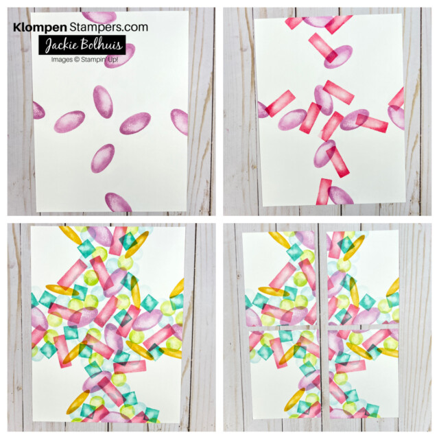 one sheet wonder card making using the watercolor shapes stamp set to make 4 different handmade cards