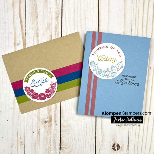 two handmade cards using the stampin up stamp set called circle greetings