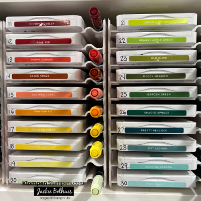 Close up image of rainbow pattern for storing ink pads.