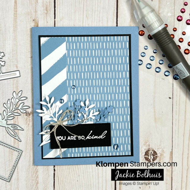 card made using the timeless arrangements coordinating stamps and dies and the In Color called Boho Blue