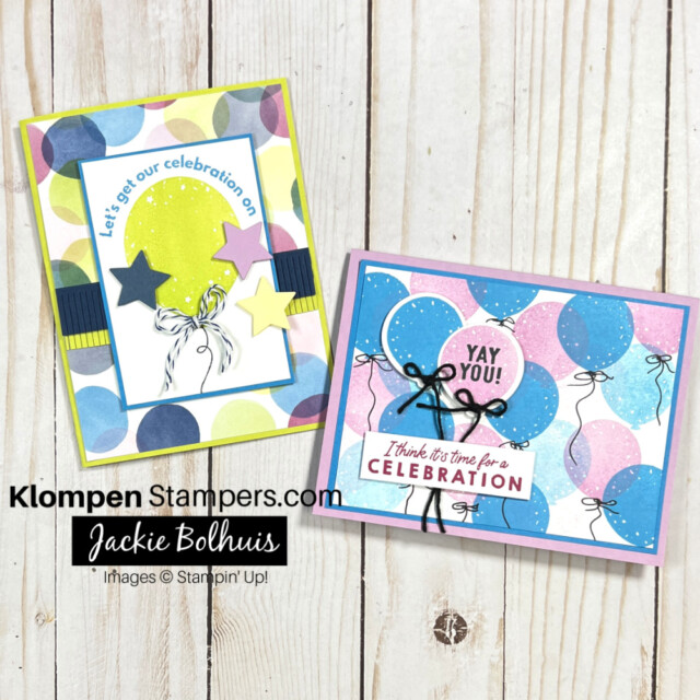 two birthday cards made with balloon stamps