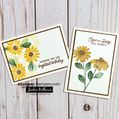 two quick and easy cards made using the Stampin' Up! stamp set called Cheerful Daisies.