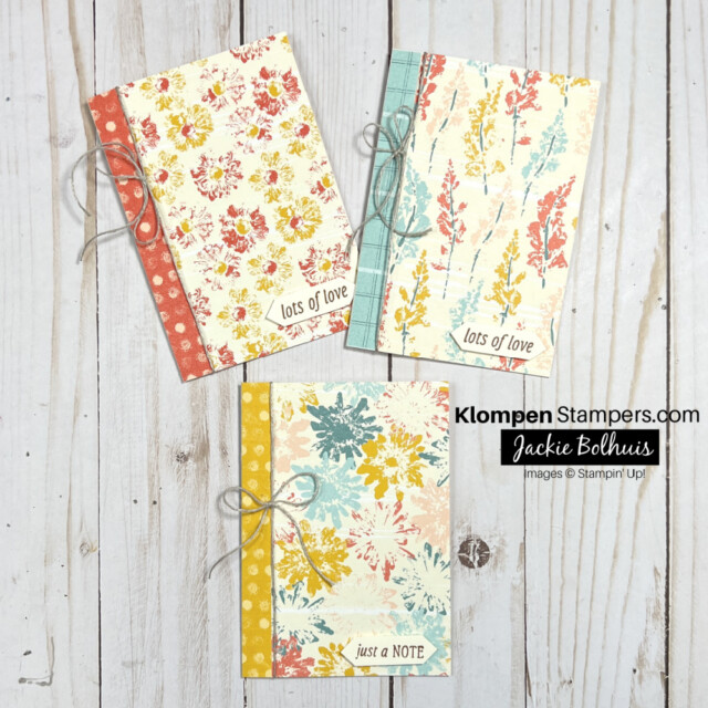 notecard design layout showing 3 different examples using the Inked Botanicals Designer Series Paper and Inked & Tiled stamp set