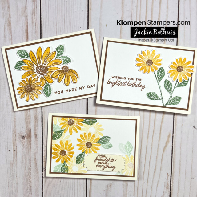 three cards made using the cheerful daisies stamp set from Stampin' Up!