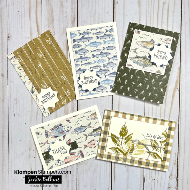 5 simple notecard designs using the gone fishing Designer Series paper