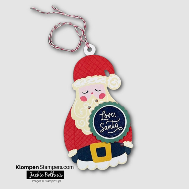 Oversized Santa gift tag made with the stampin' up! craft kit Love, Santa Tag Kit.