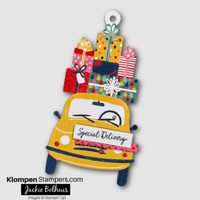 Oversized delivery truck gift tag made with the stampin' up! craft kit Love, Santa Tag Kit.