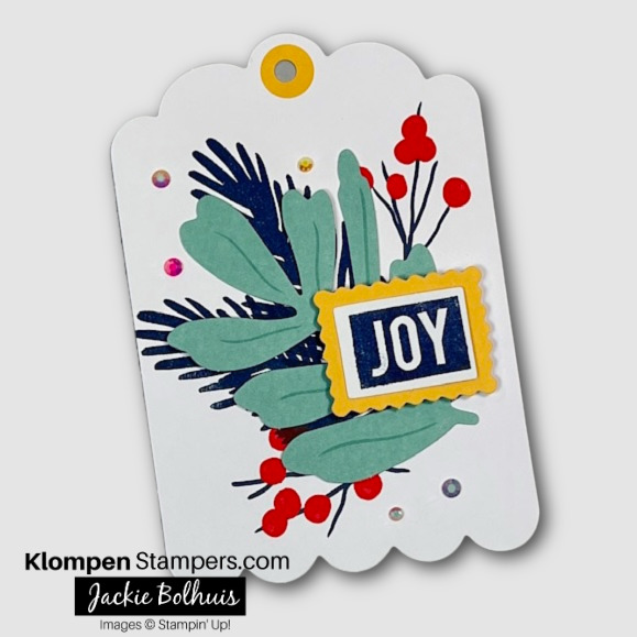 Oversized holly gift tag made with the stampin' up! craft kit Love, Santa Tag Kit.