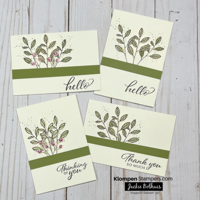 4 different beginner card making card ideas using the layering leaves stamp set from Stampin' Up!