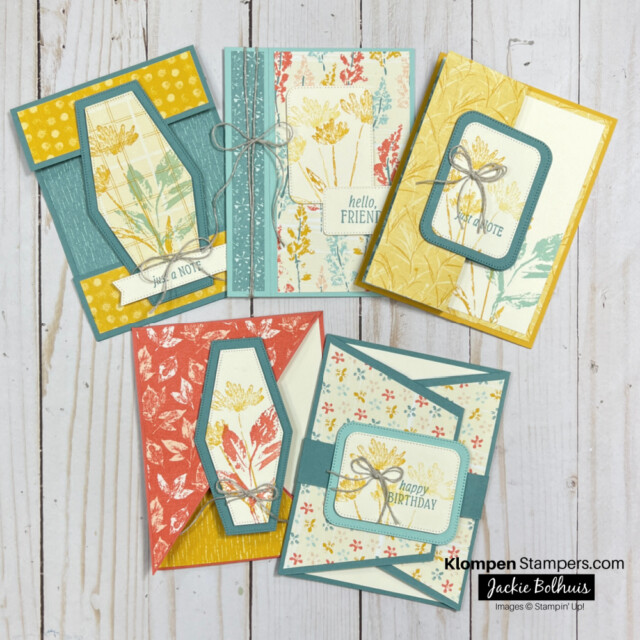 5 different easy to make fun folds using the Inked & Tiled stamp set from Stampin Up!