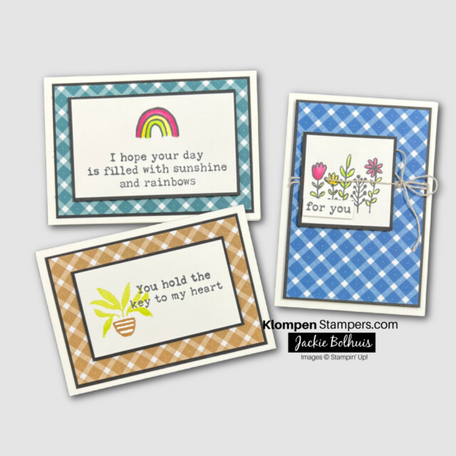 hand made thank you cards made using the stampin' up! stamp set called just my type