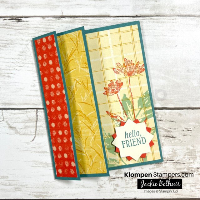 Front of a handmade greeting card designed with the Stampin' Up! stamp set inked and tiled.