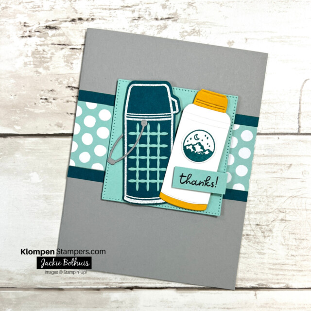 Handmade thank you card designed with a thermos and an insulated bottle.