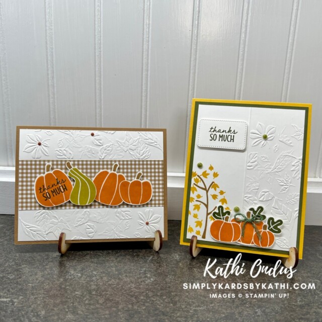 two cards created with the pick of the patch stamp set by klompen stampers team members Kathi Ondus.