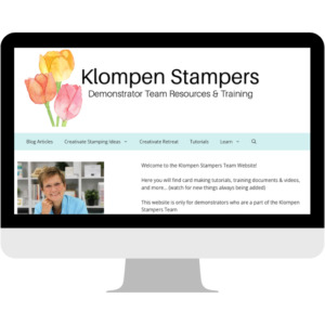 Graphic of a computer that has the Klompen Stampers team resources and training website on the screen.
