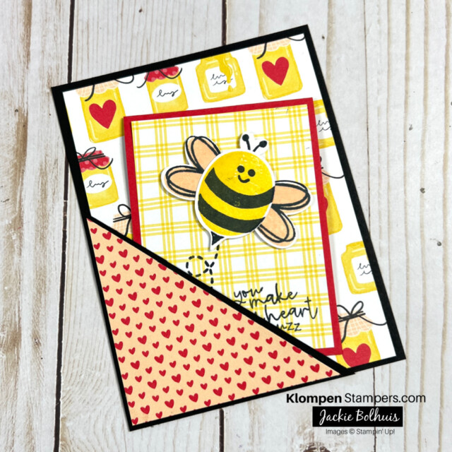 A unique handmade card that is a fun pocket card designs, created with the Stampin' Up! Bee Mine collection.