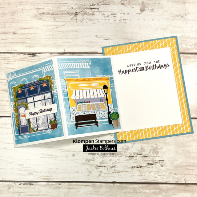 Accordion fold out fun fold card designed with the Stampin' Up! Let's Go Shopping bundle.
