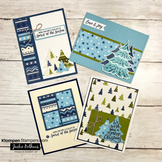 Easy Christmas Cards designed with Stampin' Up! Merriest Trees bundle and Beary Christmas Designer Series paper.