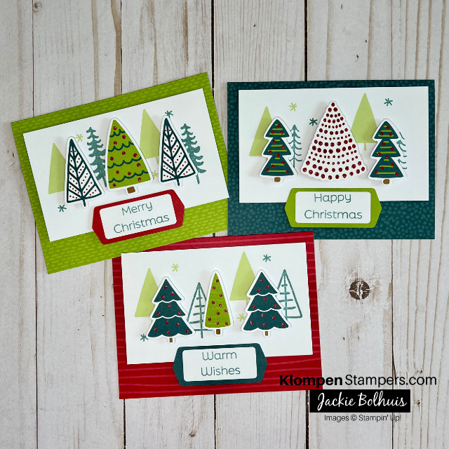 Three Christmas cards made with the Christmas Everywhere Card Kit.