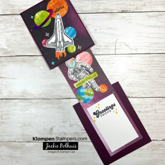 Opened fun fold card designed with Stampin' Up! Stargazing Designer Series Paper and Reach for the Stars Bundle. 